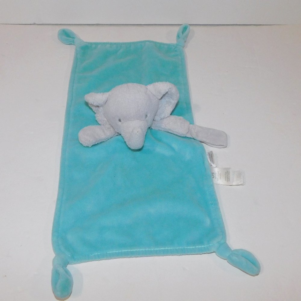 Carters Gray Blue Elephant Plush Security Blanket Baby Lovey Pacifier Holder
